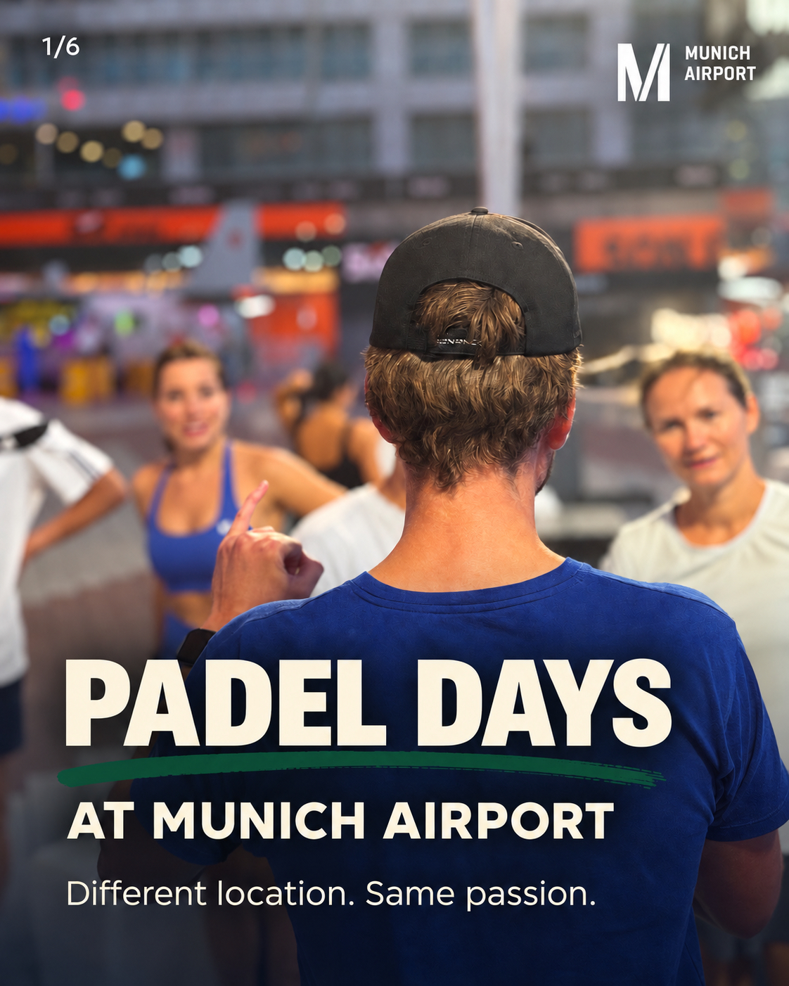 Padel Days at Munich Airport: a coach briefing players before a session
