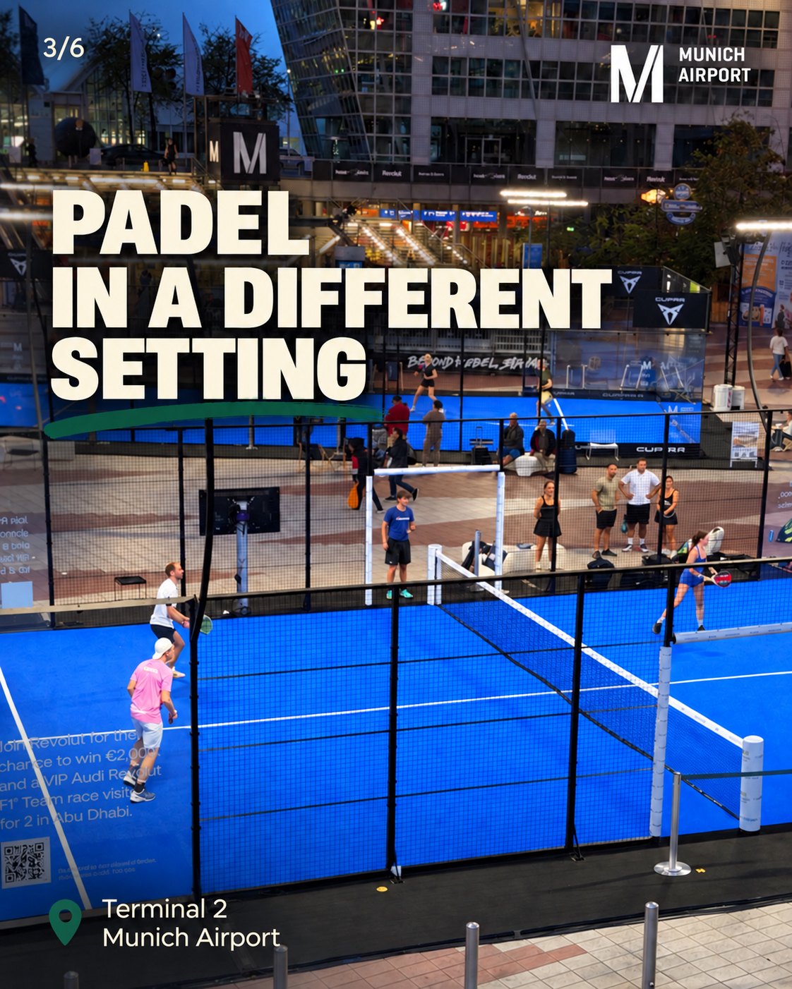 Padel in a different setting: the pop-up courts at Munich Airport, Terminal 2